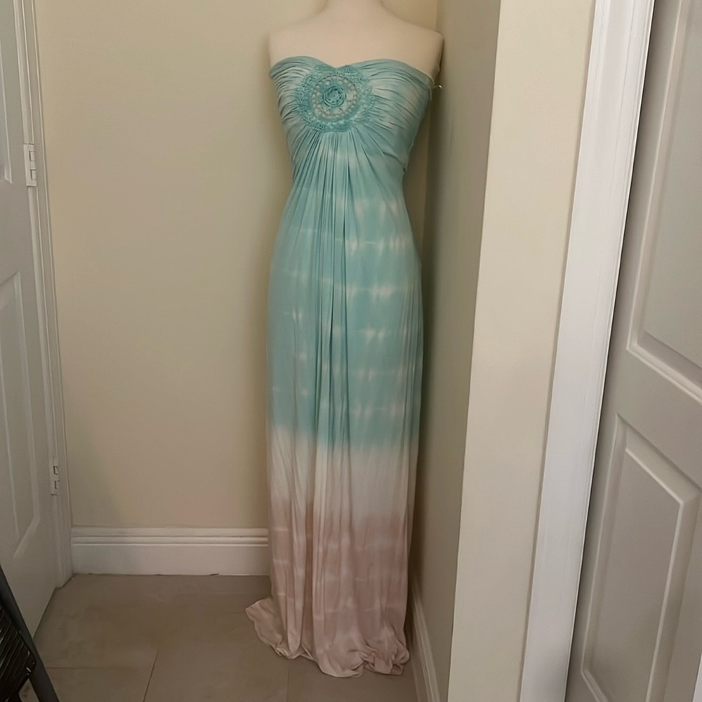 Beautiful and light long maxi dress with blue pink and white. Worn once.